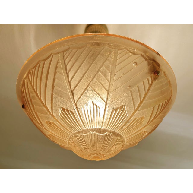 French Art Deco Pink Glass Pendant Light, 1930s For Sale - Image 10 of 18