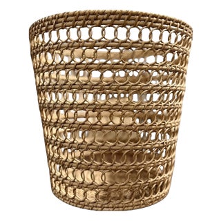 Danish Woven Rattan Waste Basket, 1960s For Sale