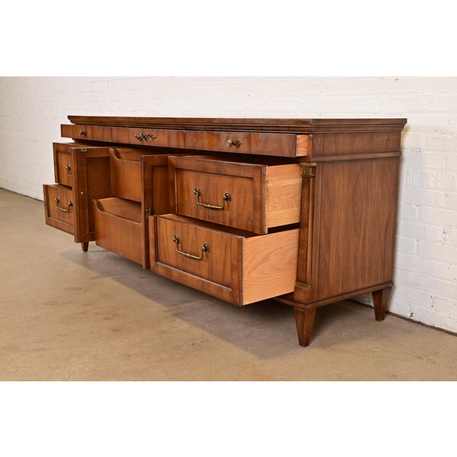 French Regency Louis XVI Carved Walnut Long Dresser or Credenza by Metz, 1960s For Sale In South Bend - Image 6 of 16