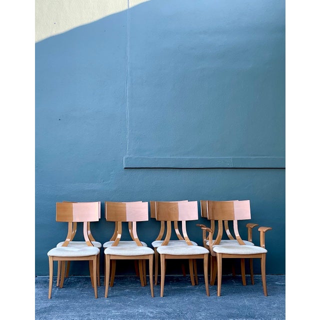 Late 20th Century Vintage Italian Burl Wood and Chrome Klismos Dining Chairs - Set of 8 For Sale - Image 5 of 12