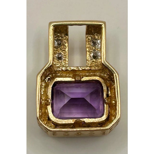 Metal Amethyst & Diamond 14k Yellow Gold Pendant For Sale - Image 7 of 9
