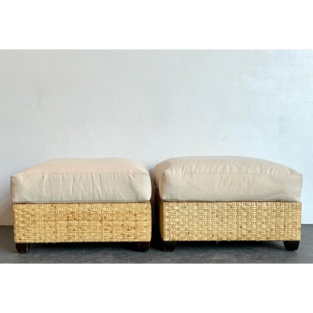 McGuire Vintage McGuire Woven Rattan Ottomans - A Pair For Sale - Image 4 of 12