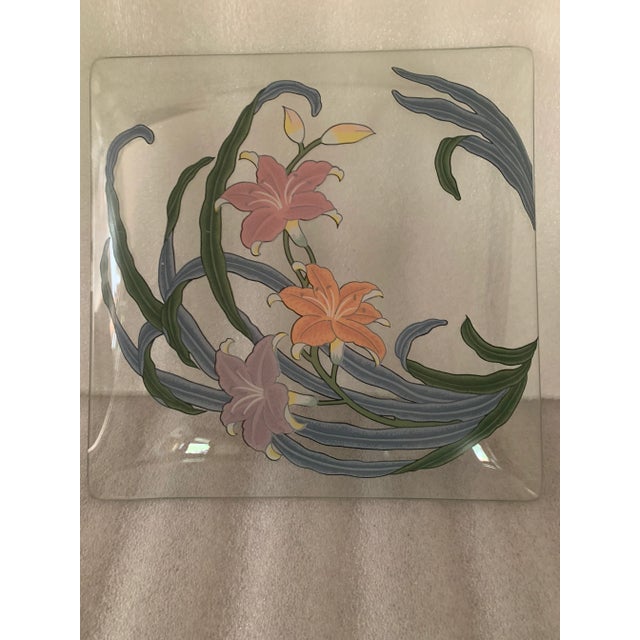 Glass Vintage Glass Platter With Lilies For Sale - Image 7 of 9