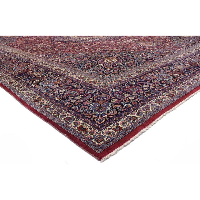 74986 Antique Persian Mashhad Rug, 15'09 x 19'00. The Sovereign Reverie: An Antique Persian Mashhad Masterpiece of Regal...