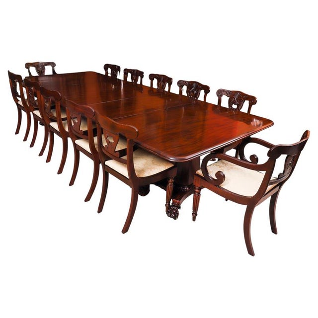 Antique 19th Century George IV Regency Twin Pedestal Dining Table & Chairs, Set of 13 For Sale - Image 13 of 13