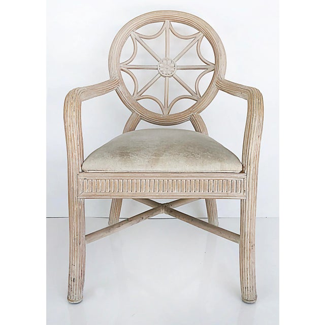 Wood Gabriella Crespi Style Reed Chairs & Faux Tessellated Stone Table-Set of 5 For Sale - Image 7 of 13