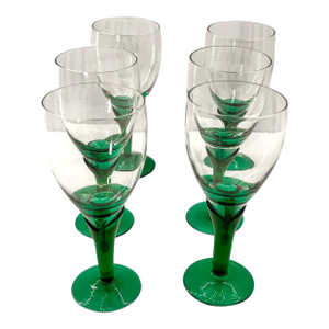 Late 20th Century Mid-Century Modern Calla Lily Glasses Set of 6 Green Floral Art Deco Entertaining Barware Holidays