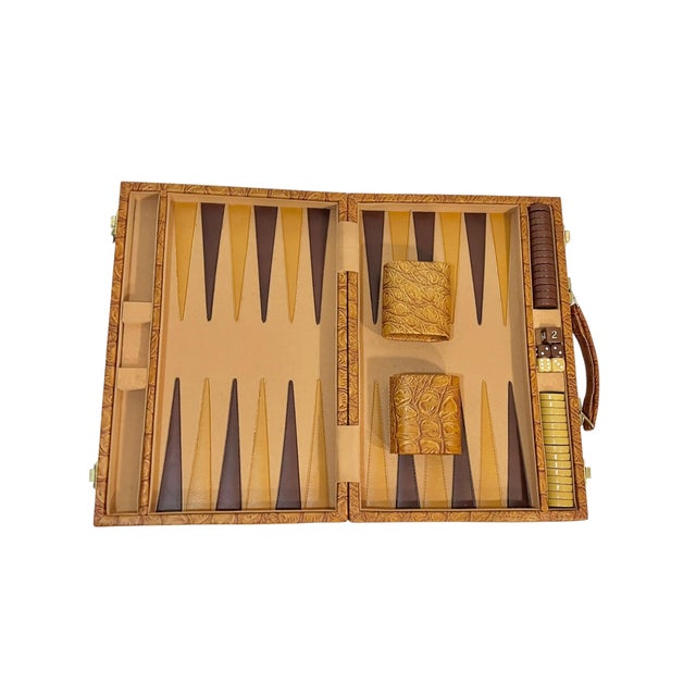Ralph Lauren Vintage Mid-Century Backgammon Game Set Faux Crocodile Travel Case For Sale - Image 4 of 18