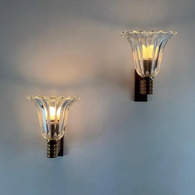 Murano Bellflower Wall Sconces by Ercole Barovier for Barovier & Toso, 1940s, Set of 2 For Sale - Image 4 of 17