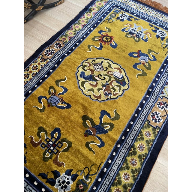 This is a rare and luxurious vintage Chinese Art Deco rug, hand-knotted during the mid-20th century. Unlike the heavy wool...