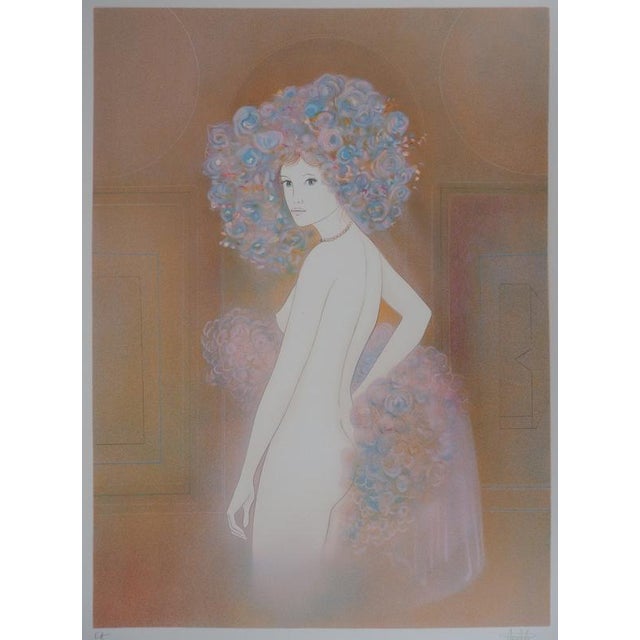 Guy RIBES (1948) Girl in flowers Original color lithograph Signed in pencil Justified artist proof (EA) On Arches Vellum...