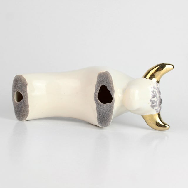 Mid-Century Modern Vintage Otto Keramik Ceramic Bull Buffalo Figurine Off White Black Glaze Germany For Sale - Image 10 of 10