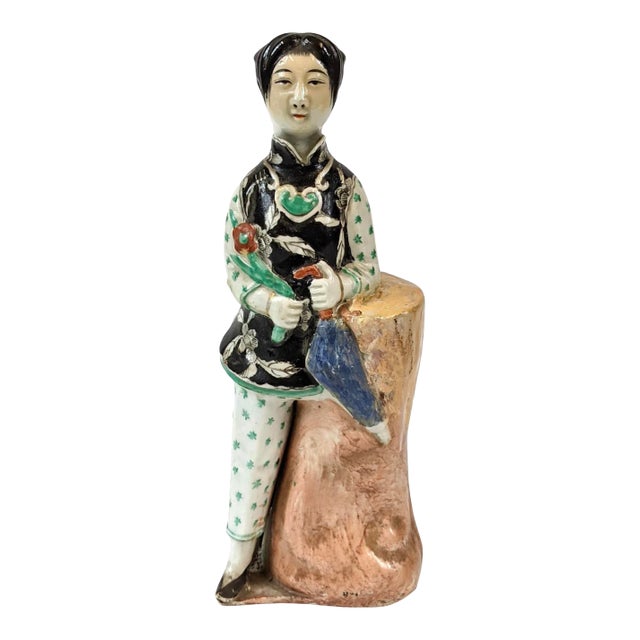 Late 19th Century Lady Holding an Umbrella Porcelain Figure For Sale