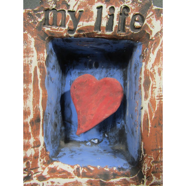 Rustic Artist-Signed Folk Art Plaster Heart Wall Sculpture, “In My Life,” 2010 For Sale - Image 3 of 8