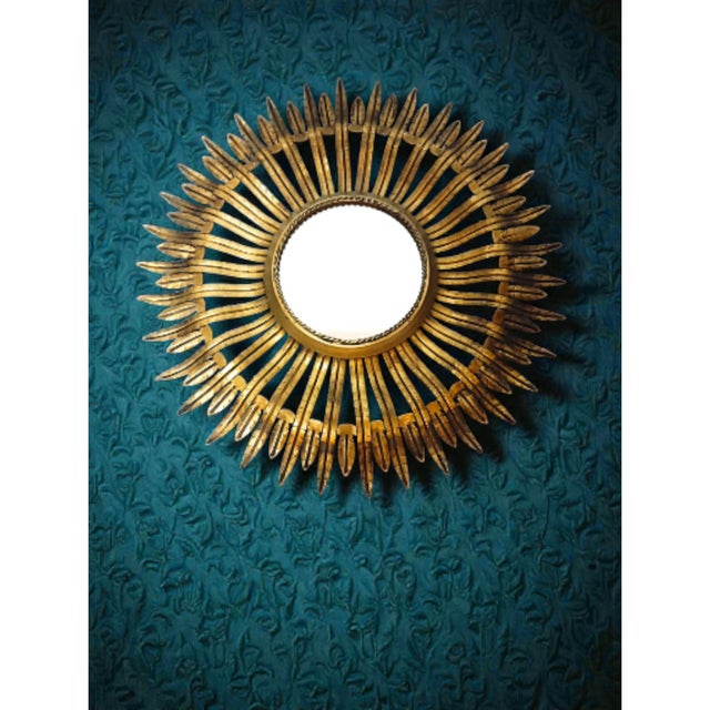 Vintage Sunburst Mirror in Gold Metal, 1950s For Sale - Image 10 of 11