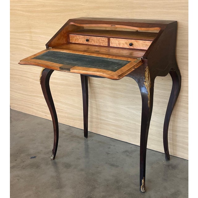 Wood Antique Chippendale Style Walnut Drop Front Secretary Ladies Writing Desk For Sale - Image 7 of 18