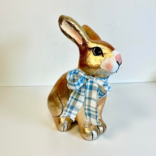 1980s 1980s Vintage Arts & Crafts Boho Chic Foil Covered Hand-Painted Papier Mache’ Bunny - Easter For Sale - Image 5 of 18