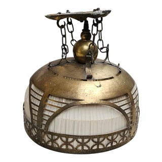 Amsterdam School Hanging Lamp in Copper and Linen from Johanna van Eijbergen, 1920s For Sale