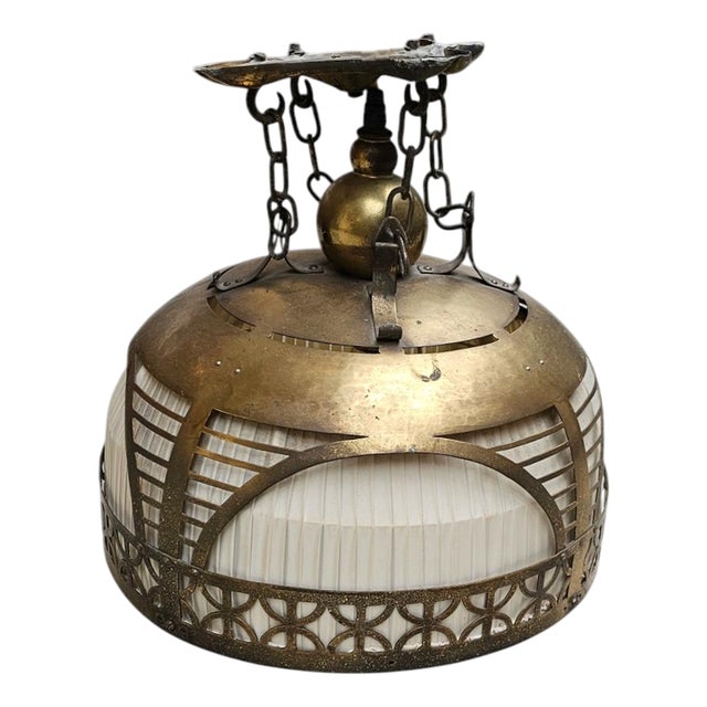 Amsterdam School Hanging Lamp in Copper and Linen from Johanna van Eijbergen, 1920s For Sale