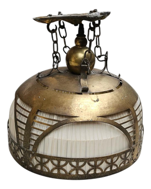 Amsterdam School Hanging Lamp in Copper and Linen from Johanna van Eijbergen, 1920s
