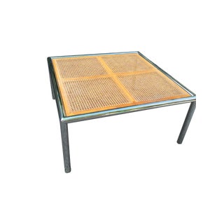 Milo Baughman Style Chrome & Cane Coffee Table For Sale