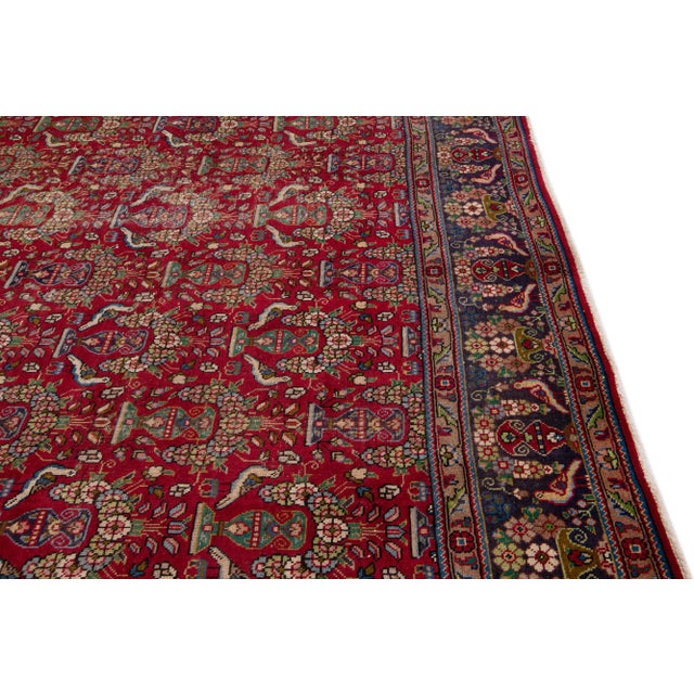 20th Century Antique Persian Tabriz Handmade Red Wool Rug With Allover Pattern For Sale In New York - Image 6 of 9