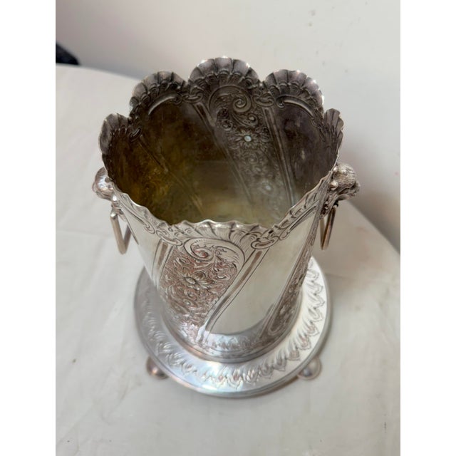Antique 1800's Tooled Silverplate Lion Handles Champagne Wine Chiller Ice Bucket For Sale - Image 9 of 14