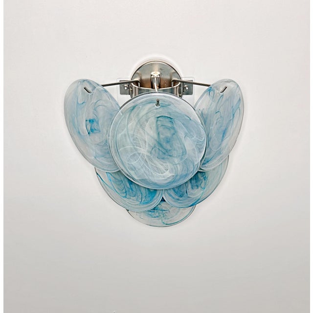 Alabaster Blue Glass Discs Wall Sconces, 1990s, Set of 2 For Sale - Image 4 of 14