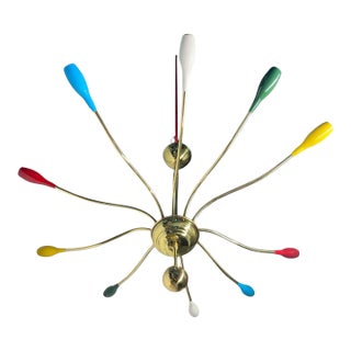 Vintage Attributed to Stilnovo Italian Brass Chandelier 10 Arms For Sale