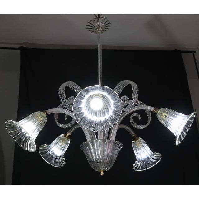 Art Deco Amazing Art Decò Murano Glass Chandelier 5 Light, 1950 For Sale - Image 3 of 18