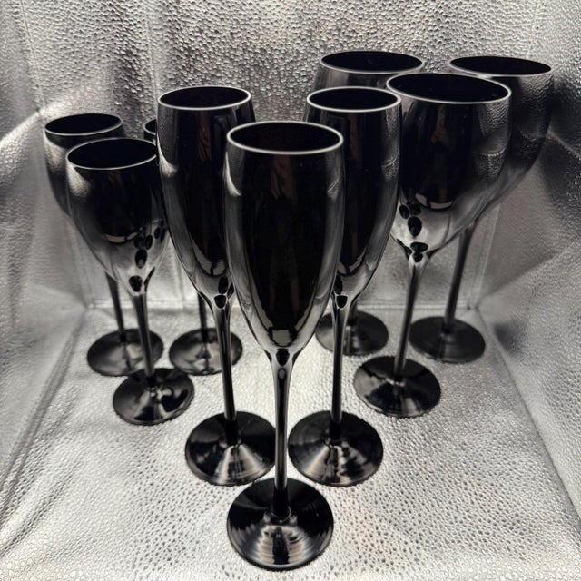 Art Deco Vintage Black Crystal Stemware Service (Set of 9) For Sale - Image 3 of 8