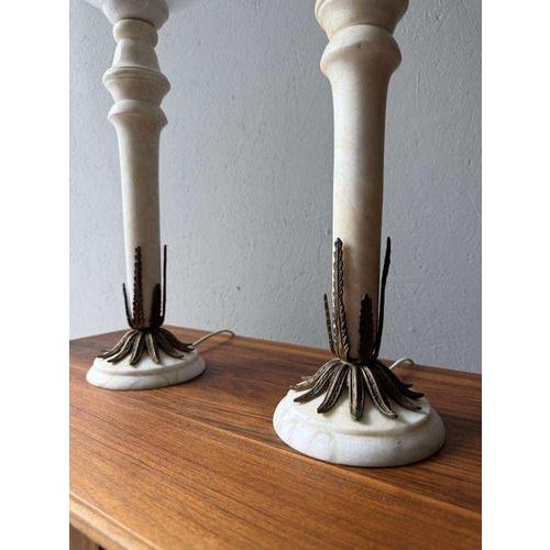 Alabaster Table Lamps with Opaline Glass Globes, 1970s, Set of 2 For Sale - Image 10 of 13