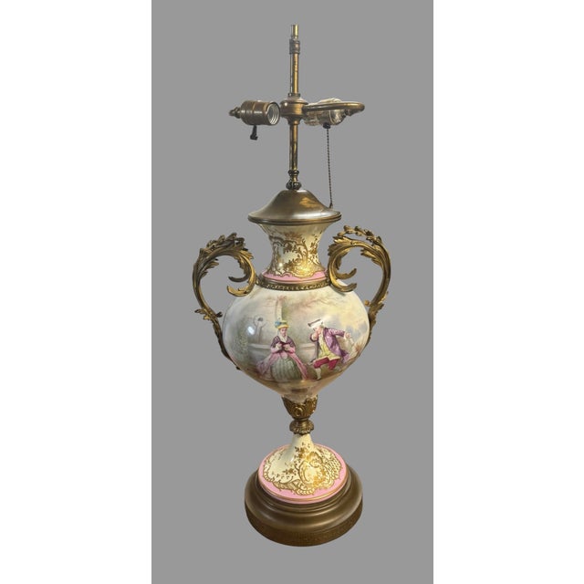 Antique French Sevres Style Porcelain Table Lamp Hand Painted Signed Marius For Sale - Image 10 of 11