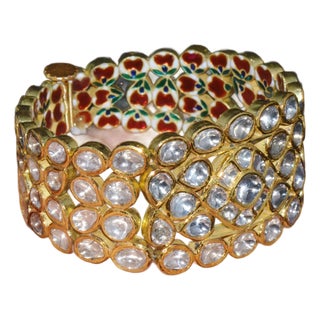 Estate 22K Solid Gold Natural Diamond Enamel Bangles Bracelets For Sale