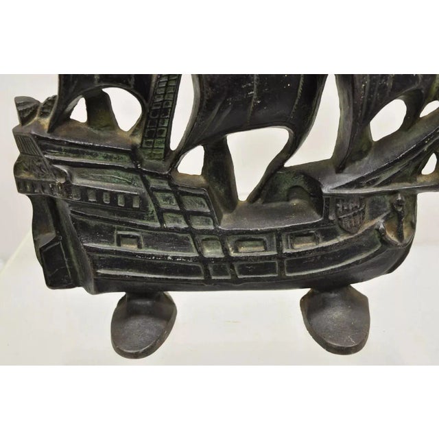 1900 - 1909 Antique Victorian 1930 Creation Co Cast Iron Figural Ship Boat Door Stop B For Sale - Image 5 of 11