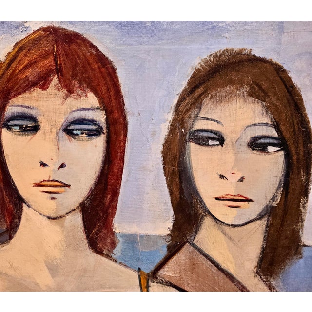 Charles Levier "Three Parisian Women by the Beach"1960s Oil Painting For Sale - Image 11 of 14