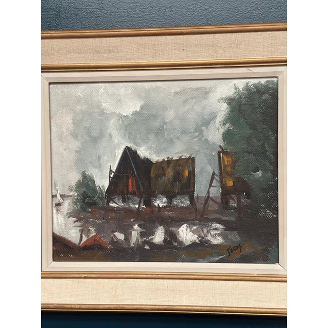 Jeams, Cabin by the Water, 1960s, Oil Painting on Panel, Framed For Sale - Image 17 of 18