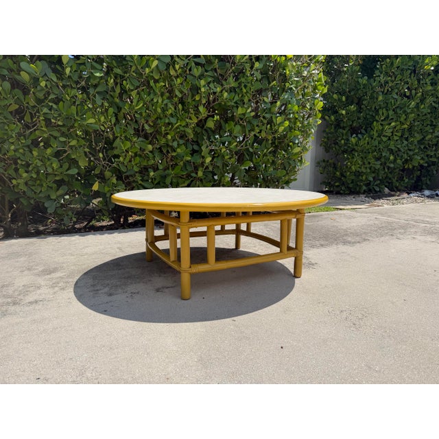 Ficks Reed Vintage 42” Round Bamboo Coffee Table in the Style of Ficks Reed For Sale - Image 4 of 12