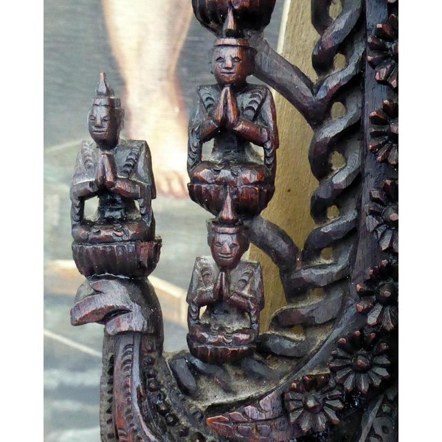 Antique 19th Century Tibetan Hand-Carved Wooden Shrine Mirror, 1880 For Sale - Image 15 of 18