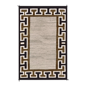 Impressive Gray With Delicate White-Brown Geometric Border Pattern Antique American Navajo Rug