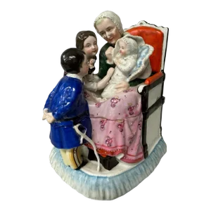 Antique Staffordshire Porcelain Figural Inkwell of a Grandmother With Children