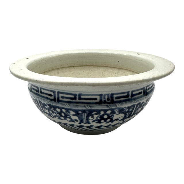 Large Antique 19th Century Chinese Blue and White Porcelain Censer Bowl 11 Inch For Sale