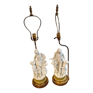 Mid 20th Century Large Parian Bisque Porcelain Sculptured Lamps For Sale