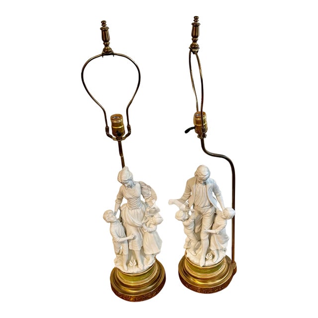 Mid 20th Century Large Parian Bisque Porcelain Sculptured Lamps For Sale