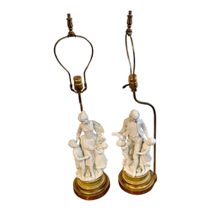 Mid 20th Century Large Parian Bisque Porcelain Sculptured Lamps