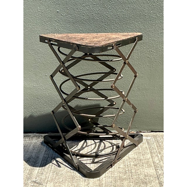 Mid-Century Modern Vintage Industrial Metal and Stone Side Table For Sale - Image 3 of 12