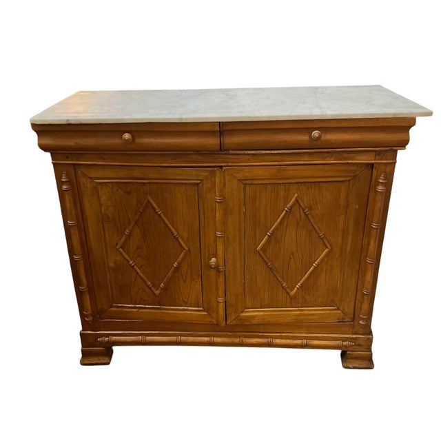 Wood Antique 19th Century Faux Bamboo Buffet/Sideboard With Carrara Marble Top For Sale - Image 7 of 11