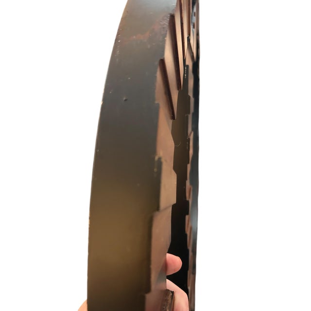 Large Vintage 1970's Sculptural Wood Tall Geometric Mirror MCM For Sale - Image 9 of 12