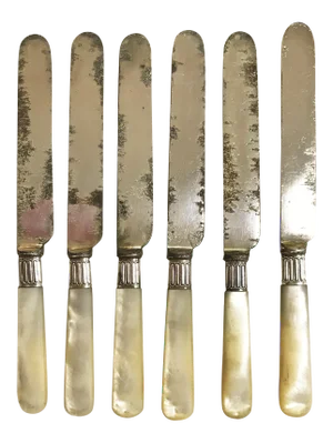 Antique English Mother of Pearl Knives Circa 1890's - Set of 6