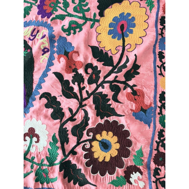 Mid-Century Modern Asian Suzani Bedspread - Decorative Textile For Sale - Image 3 of 9